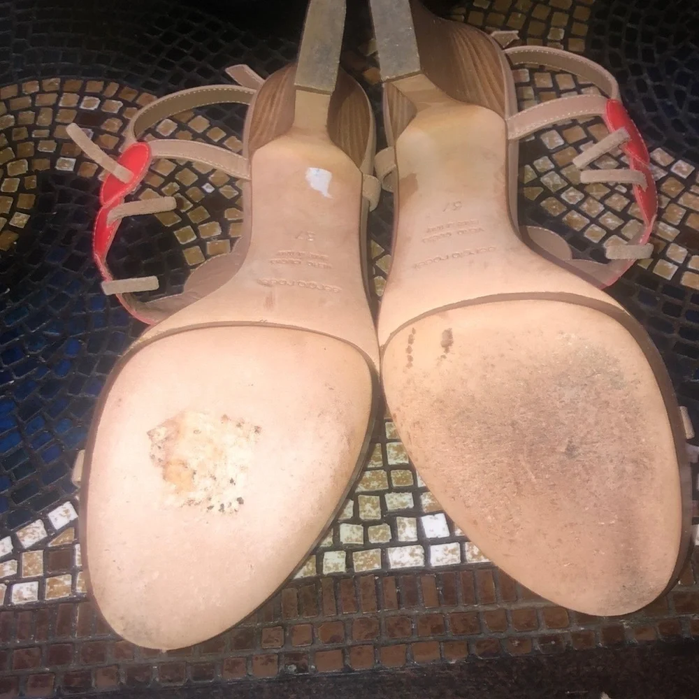Sergio Rossi Coral Orange Frilled Leather Platform Open Toe Italian Sandals 37.5 - Picture 9 of 16